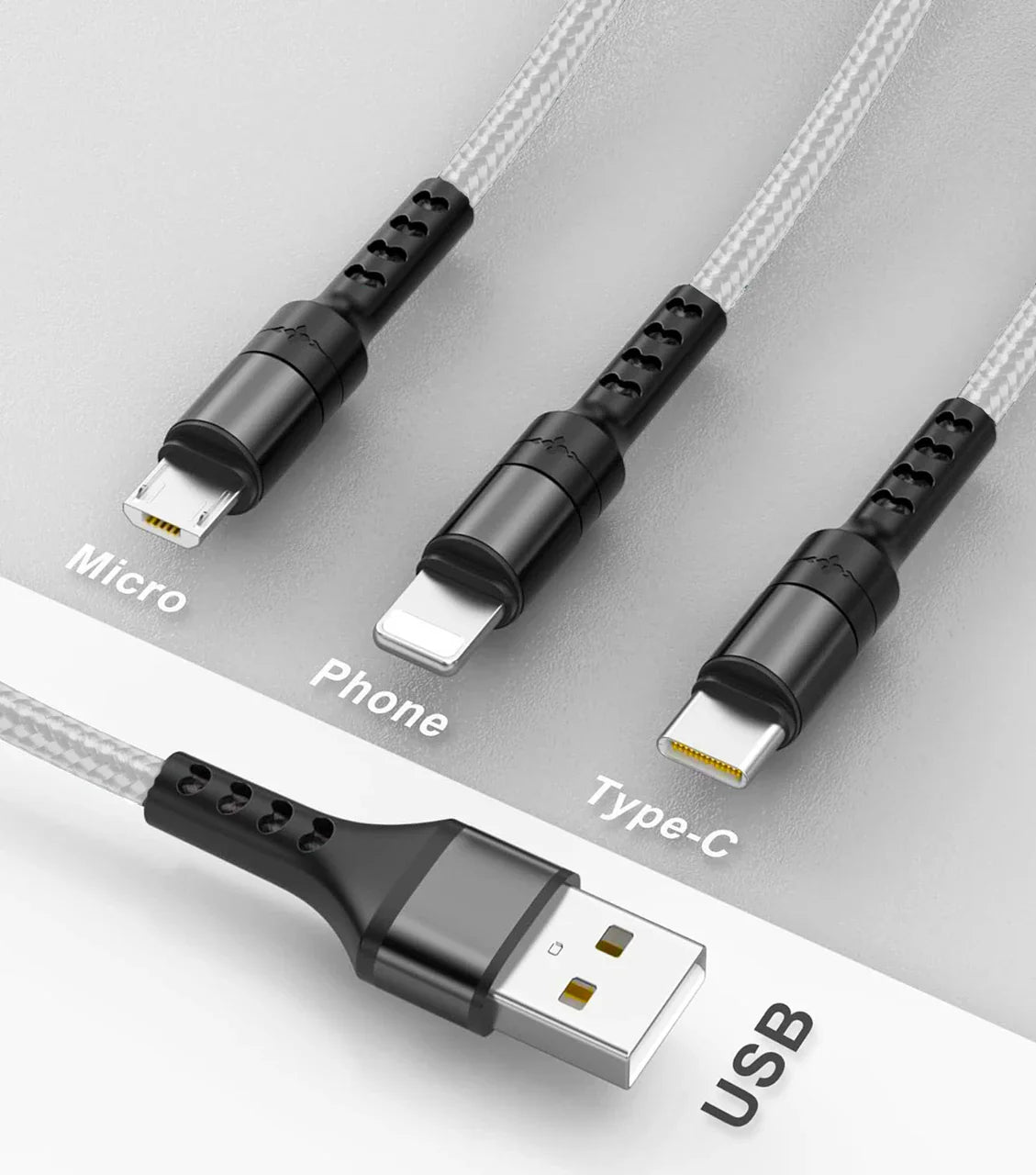 Infinity Silver 1.5m 3-in-1 6A Fast Charging Cable
