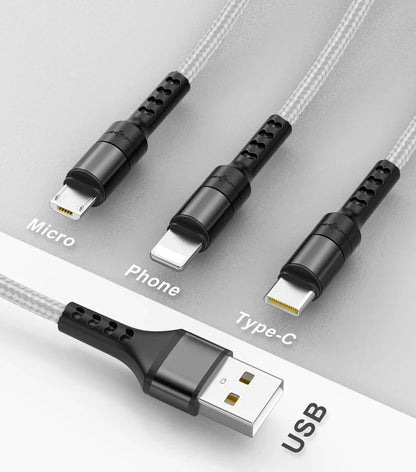 Infinity Silver 1.5m 3-in-1 6A Fast Charging Cable