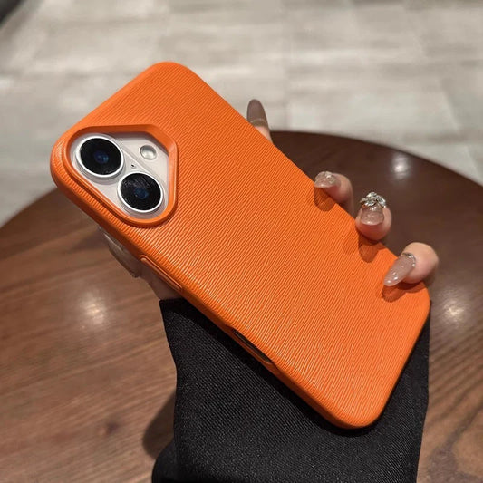 iPhone 16 Series Leather Texture Bumper Shell Shockproof Lens Case