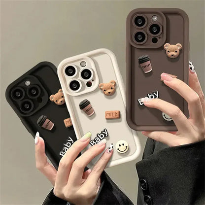 Cute 3D Bear Coffee Cartoon Silicone Shockproof Case for IPhone