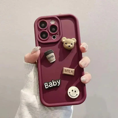 Cute 3D Bear Coffee Cartoon Silicone Shockproof Case for IPhone