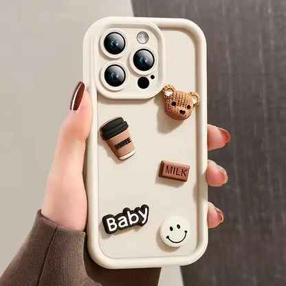 Cute 3D Bear Coffee Cartoon Silicone Shockproof Case for IPhone