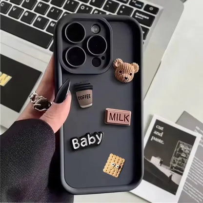 Cute 3D Bear Coffee Cartoon Silicone Shockproof Case for IPhone