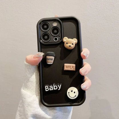 Cute 3D Bear Coffee Cartoon Silicone Shockproof Case for IPhone